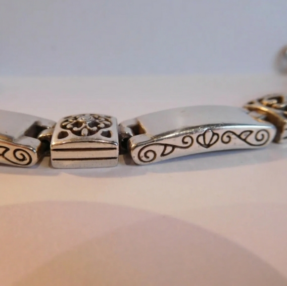 💕Brighton Tribeca Silver Plated Bar Heavy Linked Bracelet w/ Filagre Design - Picture 7 of 10